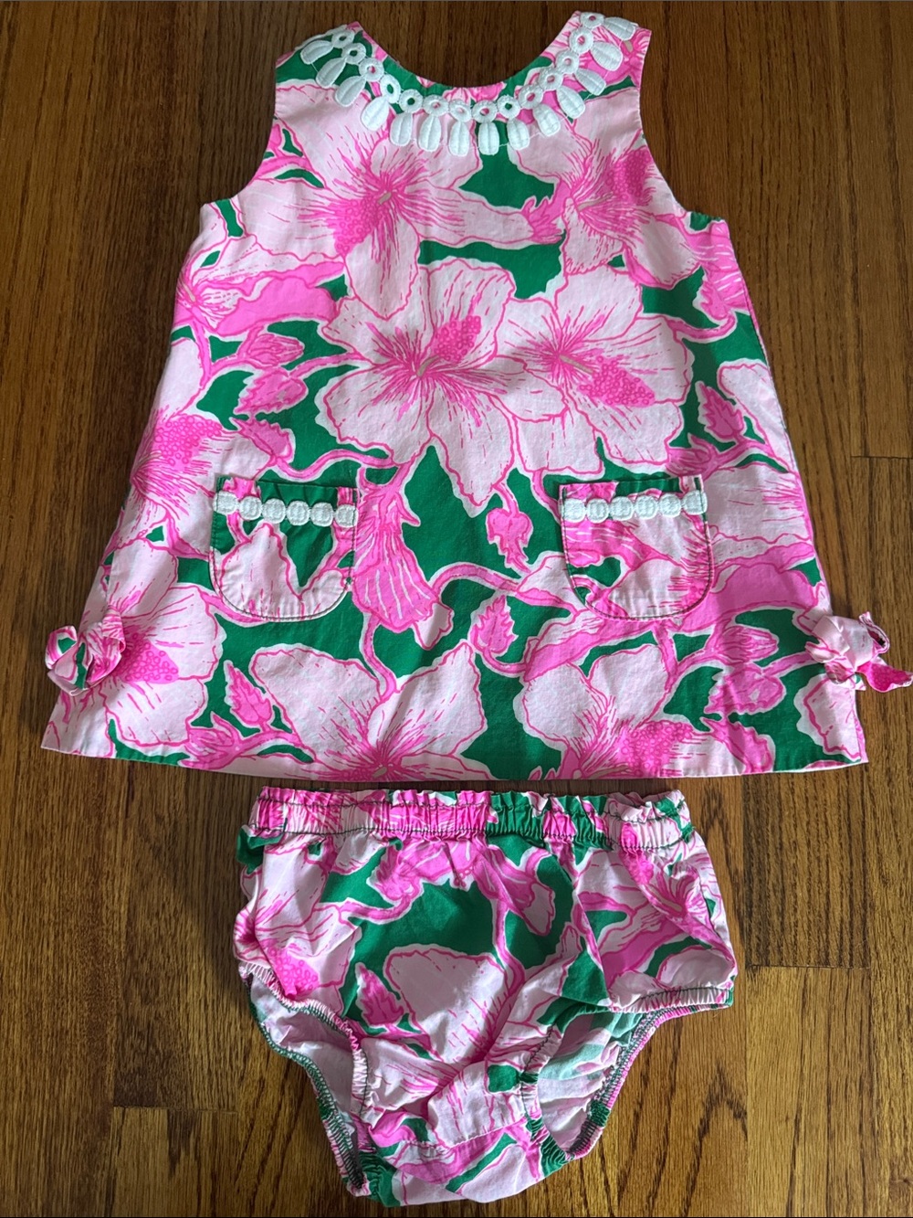 Lilly Pulitzer Pink & Green Hibiscus Alyssa Dress with Matching Bloomers